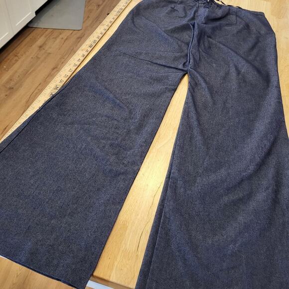 Express Stretch Blue Sailor Pants Wide Let Button Pocket 9/10 Denim 30" Waist - Picture 3 of 12